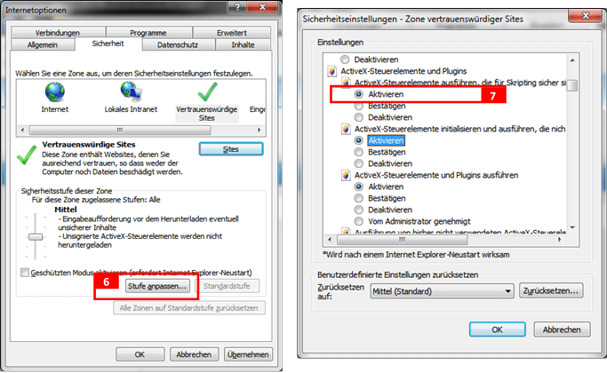 Quam 5.3 Browsereinstellungen Stufe Anpassen