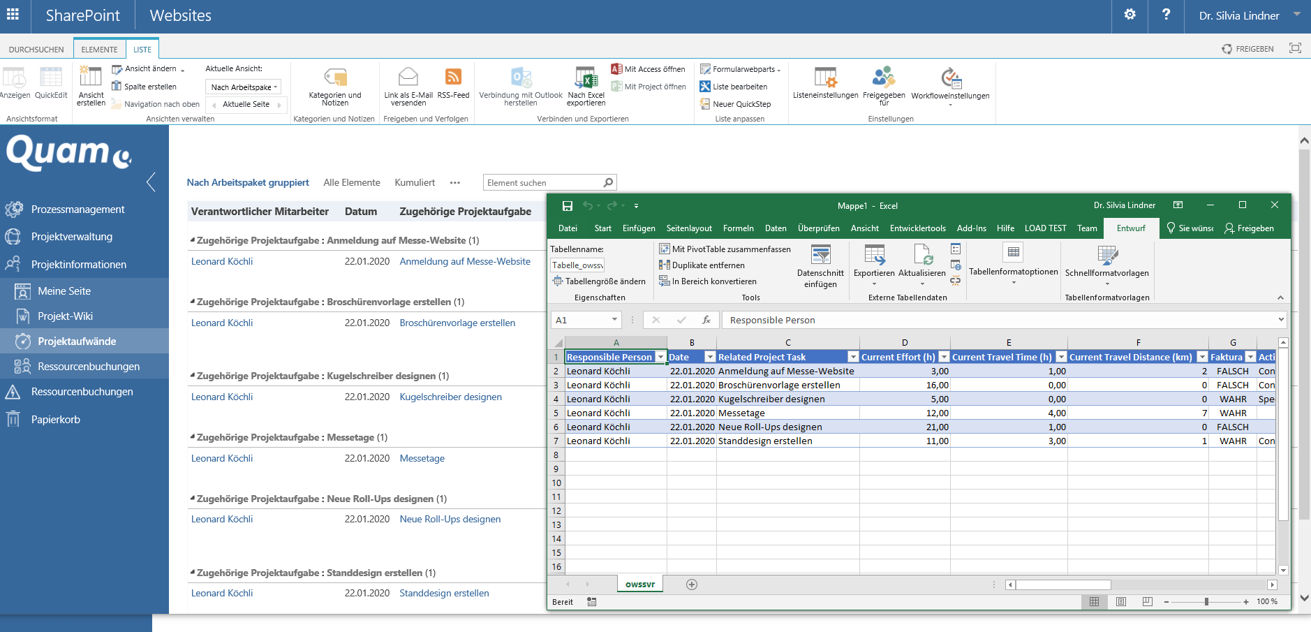 Projektzeiten nach Excel exportieren