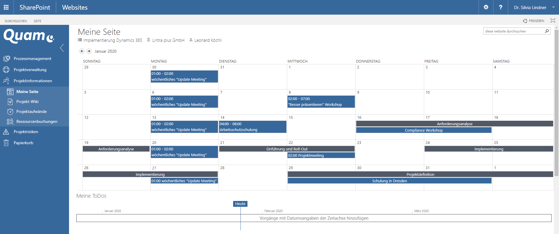 Persönliche Projektseite unserer Projektmanagement Software