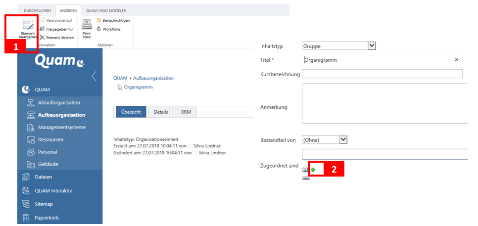 Organigramme in der Standardansicht modellieren 