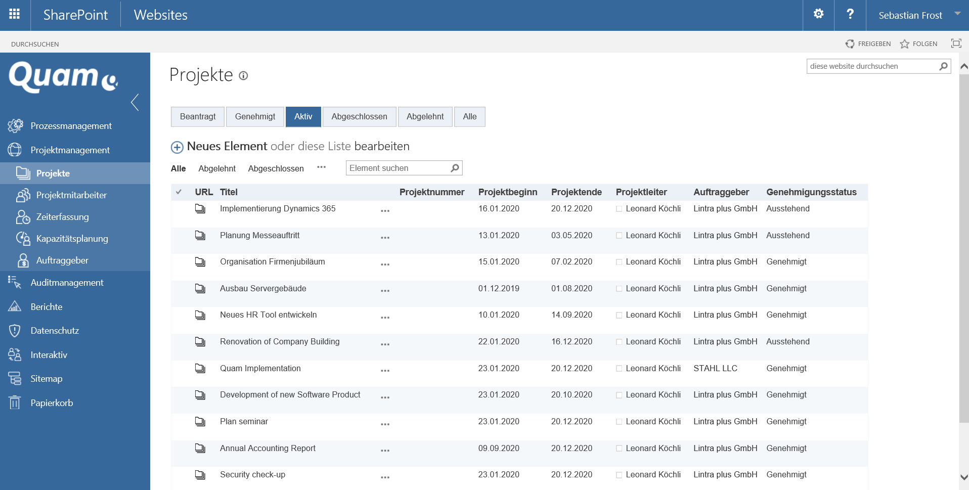 Projektdokumentation Software: Ansicht der Projekträume