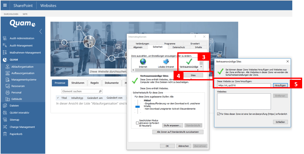 Quam 5.3 Browsereinstellungen Sicherheit