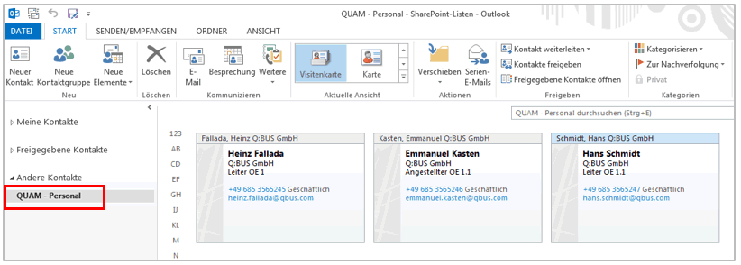 Kontaktliste im Outlook