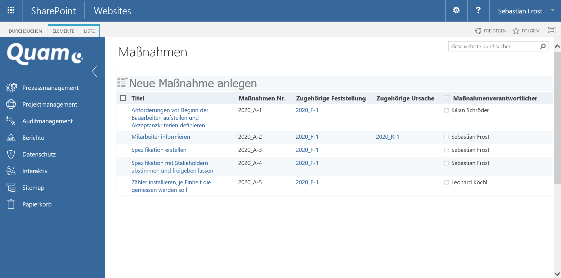 Maßnahmenverfolgung des Änderungsmanagements