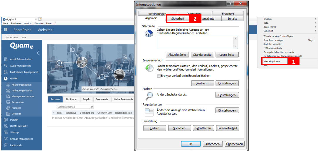 Quam 5.3 Browsereinstellungen